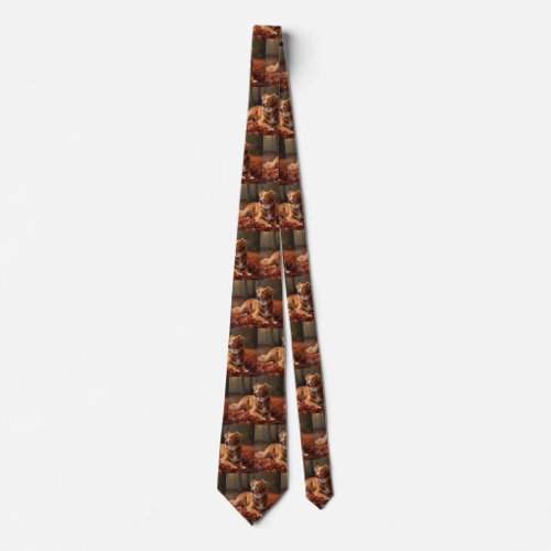 Nova Scotia Duck Terrier In Autumn Leaves Fall  Neck Tie