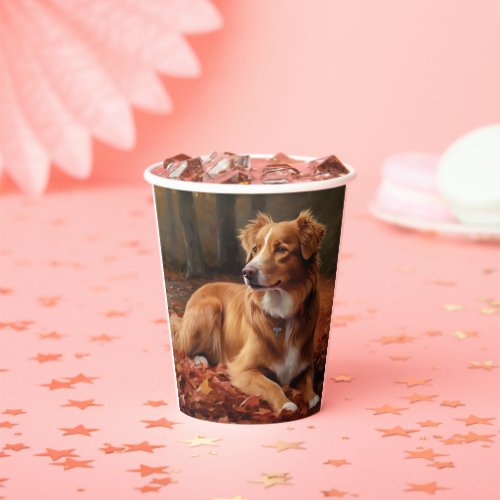 Nova Scotia Duck Terrier In Autumn Leaves Fall  Paper Cups