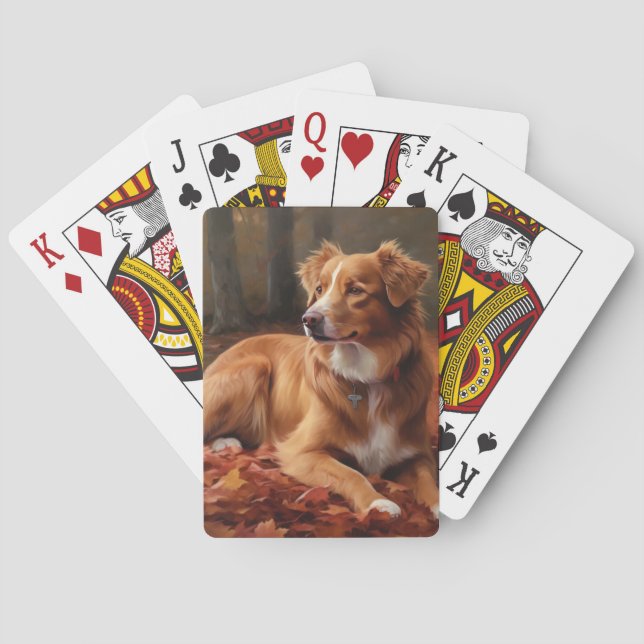 Nova Scotia Duck Terrier In Autumn Leaves Fall  Poker Cards (Back)