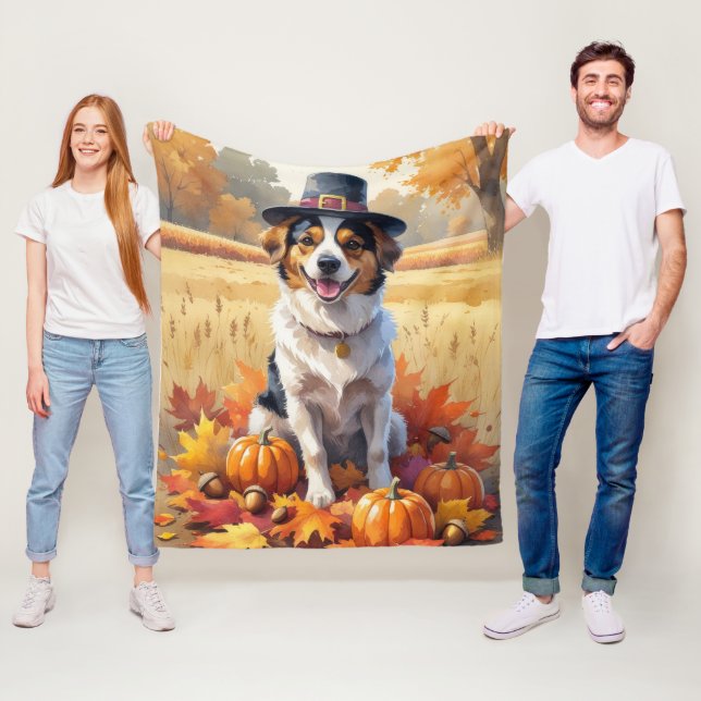 Nova Scotia Duck Toller Autumn Leaves Thanksgiving Fleece Blanket (In Situ)