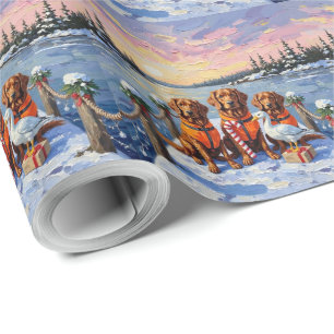 Nova Scotia Duck Toller Christmas Frozen Lake Wrapping Paper