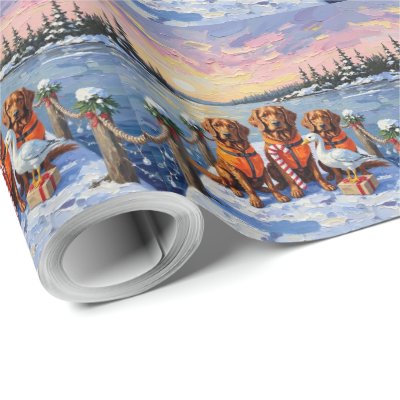 Nova Scotia Duck Toller Christmas Frozen Lake Wrapping Paper