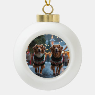 Nova Scotia Duck Toller Christmas Snow Holiday Ceramic Ball Christmas Ornament