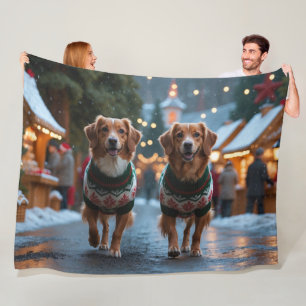 Nova Scotia Duck Toller Christmas Snow Holiday Fleece Blanket