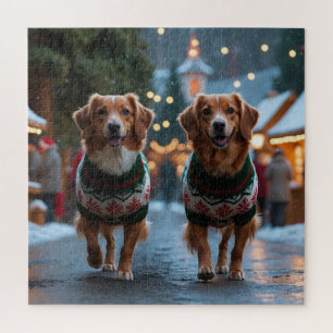 Nova Scotia Duck Toller Christmas Snow Holiday Jigsaw Puzzle