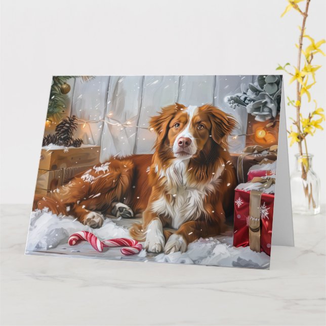 Nova Scotia Duck Toller Dog Christmas Festive Card (Yellow Flower)