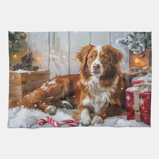 Nova Scotia Duck Toller Dog Christmas Festive Kitchen Towel (Horizontal)