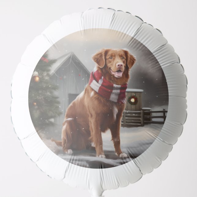 Nova Scotia Duck Toller Dog in Snow Christmas Balloon (Front)