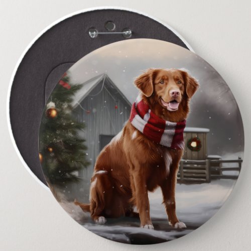Nova Scotia Duck Toller Dog in Snow Christmas Button