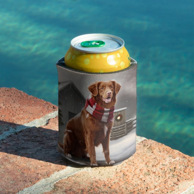 Nova Scotia Duck Toller Dog in Snow Christmas Can Cooler (In Situ Pool)