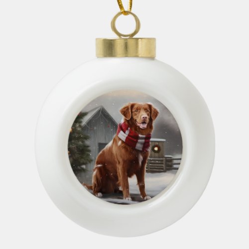 Nova Scotia Duck Toller Dog in Snow Christmas Ceramic Ball Christmas Ornament