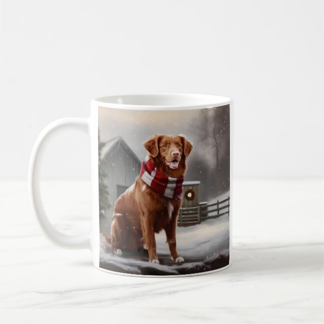 Nova Scotia Duck Toller Dog in Snow Christmas Coffee Mug (Left)