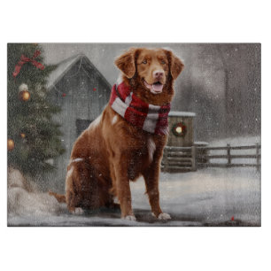 Nova Scotia Duck Toller Dog in Snow Christmas Cutting Board