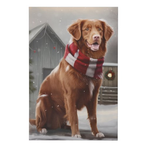 Nova Scotia Duck Toller Dog in Snow Christmas Faux Canvas Print