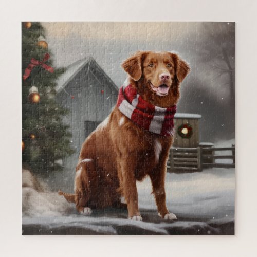 Nova Scotia Duck Toller Dog in Snow Christmas Jigsaw Puzzle