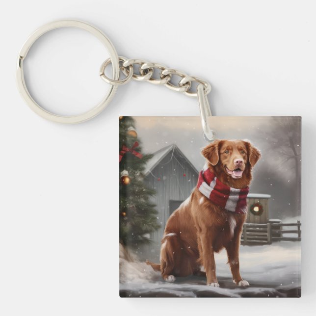 Nova Scotia Duck Toller Dog in Snow Christmas Keychain (Front)