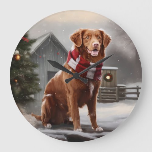 Nova Scotia Duck Toller Dog in Snow Christmas Large Clock