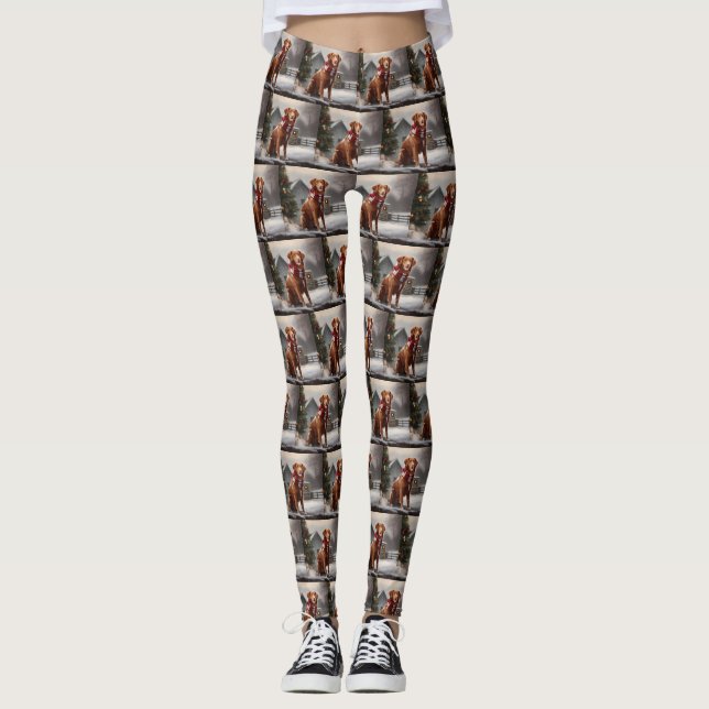 Nova Scotia Duck Toller Dog in Snow Christmas Leggings (Front)