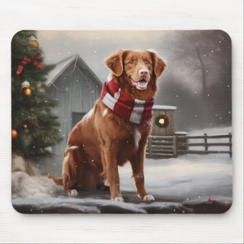 Nova Scotia Duck Toller Dog in Snow Christmas Mouse Pad