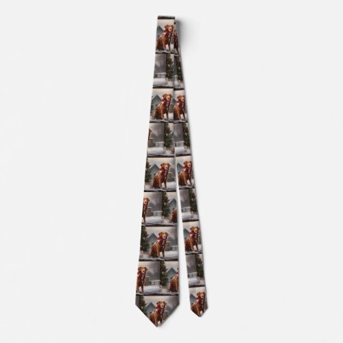 Nova Scotia Duck Toller Dog in Snow Christmas Neck Tie