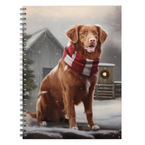 Nova Scotia Duck Toller Dog in Snow Christmas Notebook