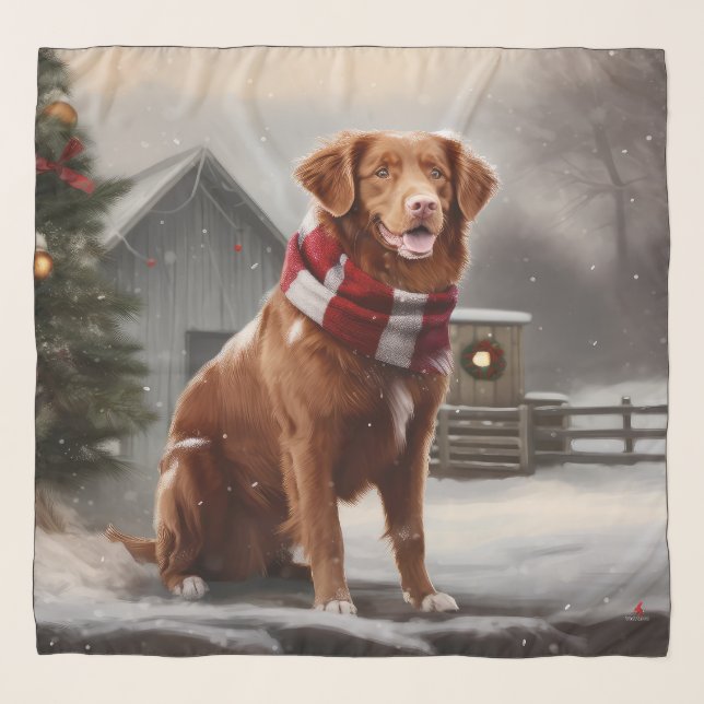 Nova Scotia Duck Toller Dog in Snow Christmas Scarf (Front)