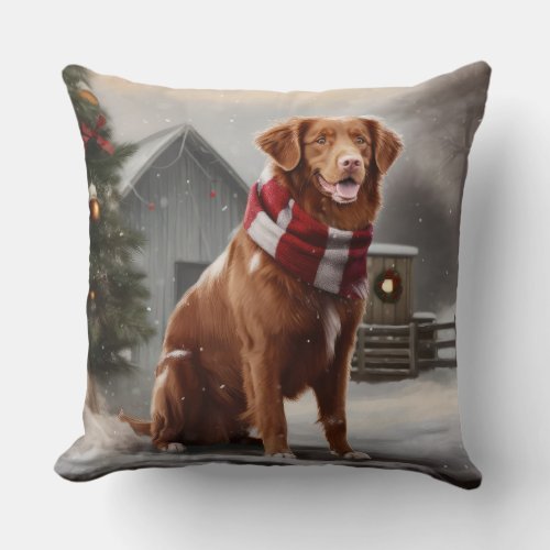 Nova Scotia Duck Toller Dog in Snow Christmas Throw Pillow