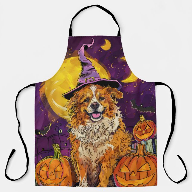 Nova Scotia Duck Toller Halloween Witch Pumpkin Apron (Front)