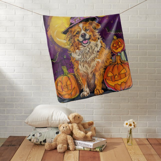 Nova Scotia Duck Toller Halloween Witch Pumpkin Baby Blanket (In Situ)