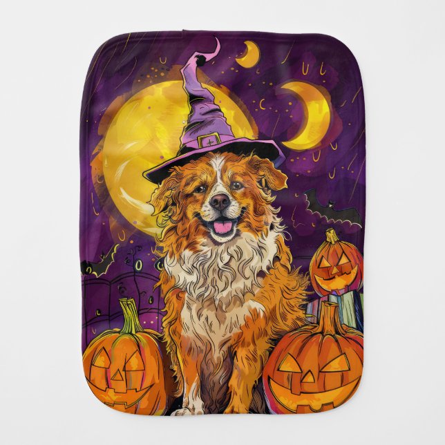 Nova Scotia Duck Toller Halloween Witch Pumpkin Baby Burp Cloth (Front)