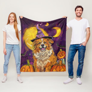 Nova Scotia Duck Toller Halloween Witch Pumpkin Fleece Blanket