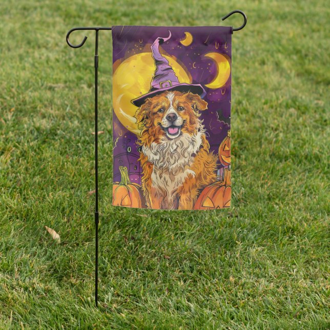 Nova Scotia Duck Toller Halloween Witch Pumpkin Garden Flag (In SItu)