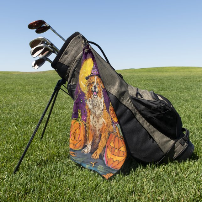 Nova Scotia Duck Toller Halloween Witch Pumpkin Golf Towel (Green)