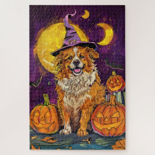 Nova Scotia Duck Toller Halloween Witch Pumpkin Jigsaw Puzzle