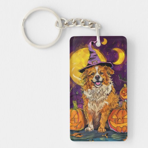 Nova Scotia Duck Toller Halloween Witch Pumpkin Keychain