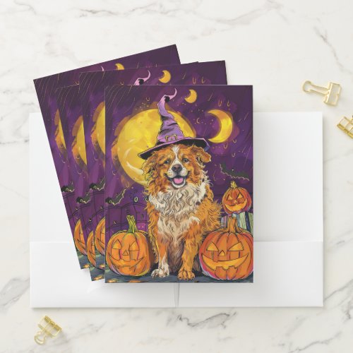 Nova Scotia Duck Toller Halloween Witch Pumpkin Pocket Folder