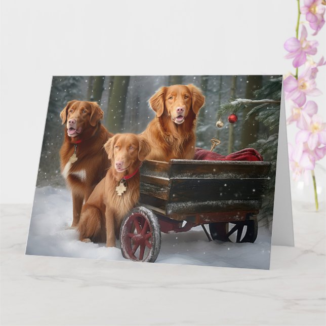 Nova Scotia Duck Toller Retriever Snowy Sleigh Card (Orchid)