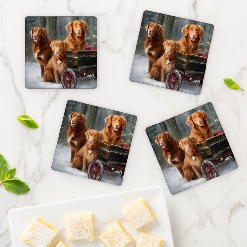 Nova Scotia Duck Toller Retriever Snowy Sleigh Coaster Set