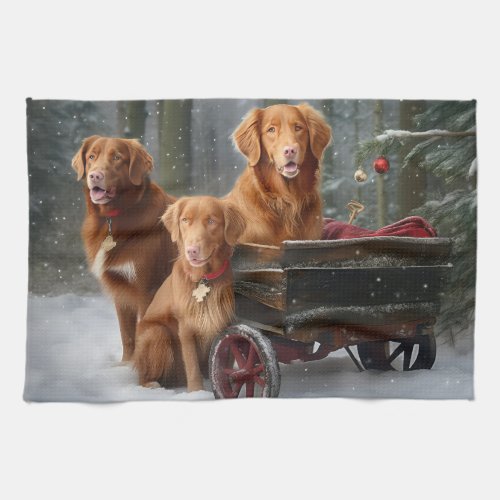 Nova Scotia Duck Toller Retriever Snowy Sleigh Kitchen Towel