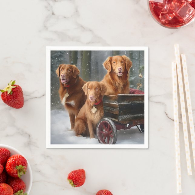 Nova Scotia Duck Toller Retriever Snowy Sleigh Napkins (Insitu)