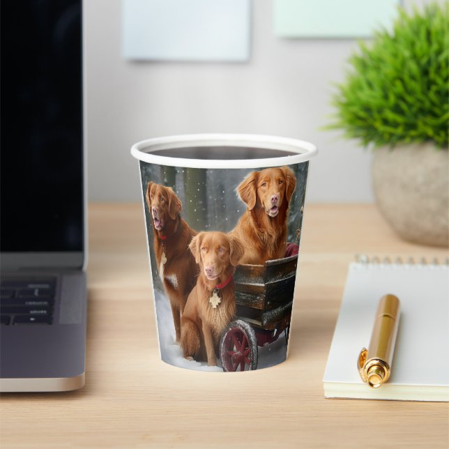 Nova Scotia Duck Toller Retriever Snowy Sleigh Paper Cups (Insitu)