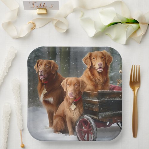 Nova Scotia Duck Toller Retriever Snowy Sleigh Paper Plates