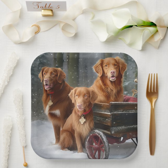 Nova Scotia Duck Toller Retriever Snowy Sleigh Paper Plates (Wedding)
