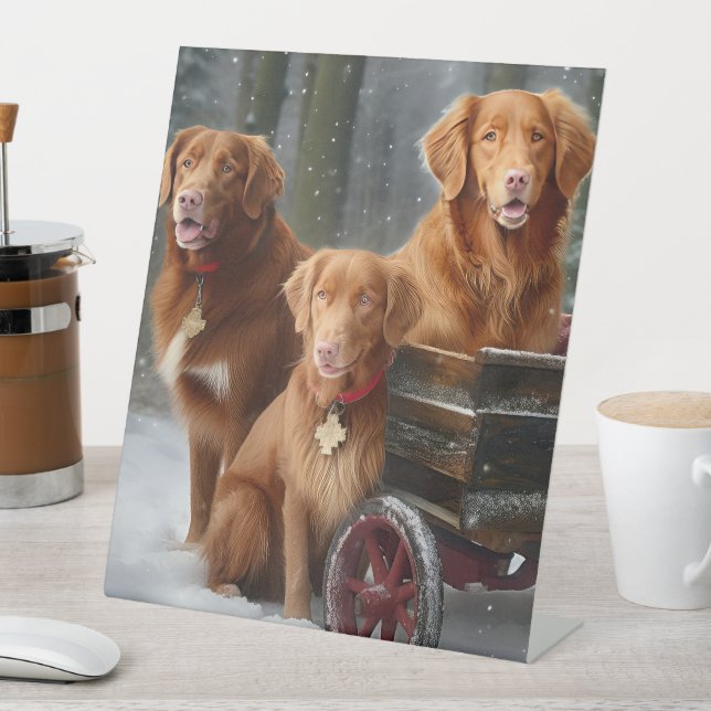 Nova Scotia Duck Toller Retriever Snowy Sleigh Pedestal Sign (In SItu)
