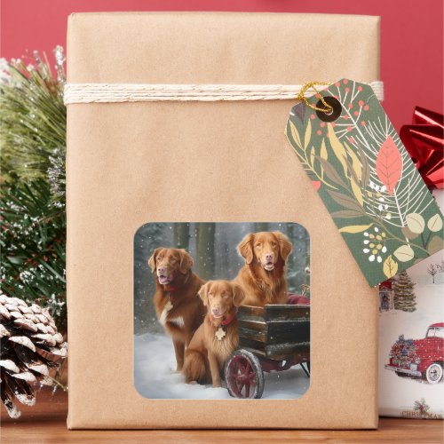 Nova Scotia Duck Toller Retriever Snowy Sleigh Square Sticker