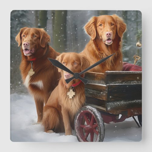 Nova Scotia Duck Toller Retriever Snowy Sleigh Square Wall Clock