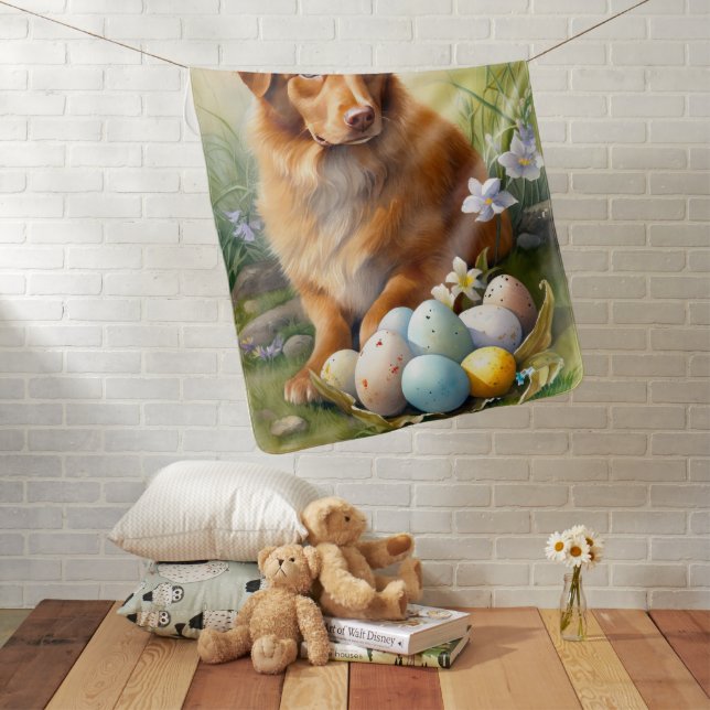 Nova Scotia Duck Toller with Easter Eggs Holiday Baby Blanket (In Situ)