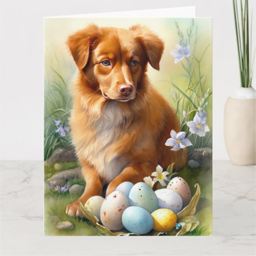 Nova Scotia Duck Toller with Easter Eggs Holiday Card