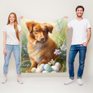 Nova Scotia Duck Toller with Easter Eggs Holiday Fleece Blanket