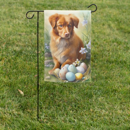 Nova Scotia Duck Toller with Easter Eggs Holiday Garden Flag